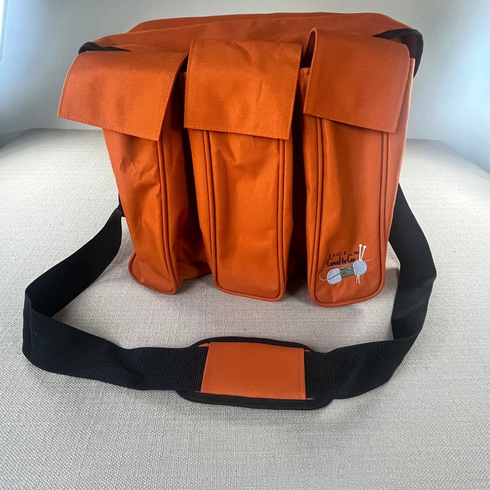 Eagle Good to Go Knitting Craft Bag Orange Multi-Pocket Canvas & Stitch Markers
